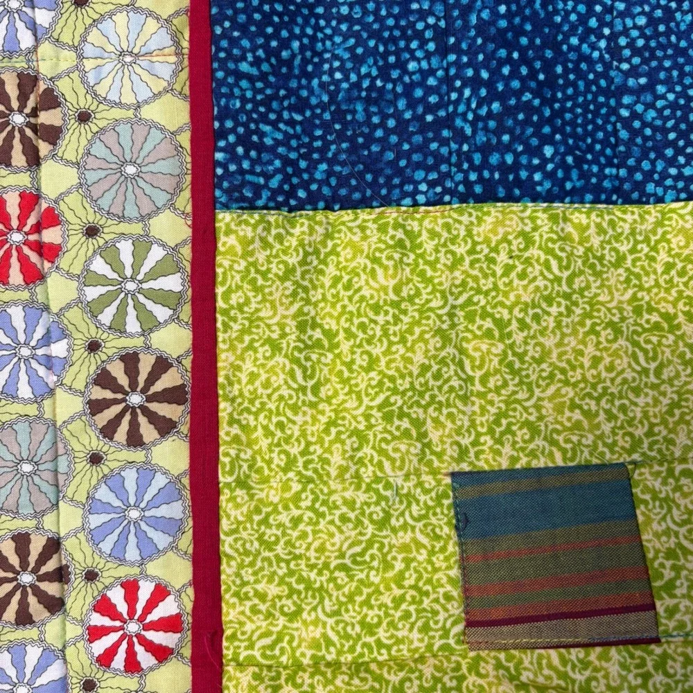 Handmade Patchwork Quilt Multi Pattern Geometric‎ Floral Red Blue Green 53x39